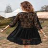 Eomenie Women's Contrast Lace Bathing Suit Cover Up V-Neck Swimsuit Coverups Loose Swimwear Beach Dress Beachwear Black view 2