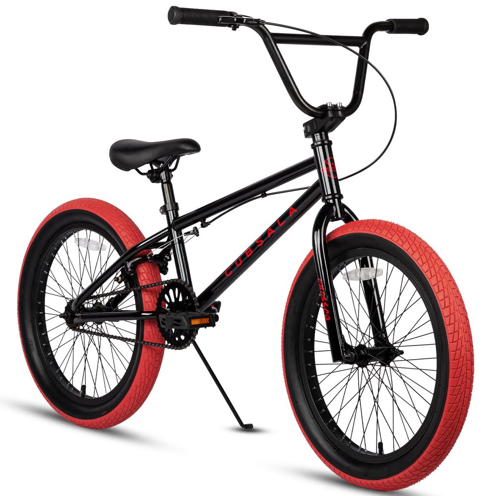 cubsala Freestyle BMX Bike, 20 Inch Kids Bicycle for 7-13 Years Old Kids and Beginner Level Rider, Black with Red Tires