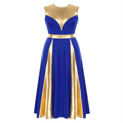 JanJean Women Sleeveless Metallic Praise Dance Tunic Overlay Lyrical Modern Dance Performance Costume Blue X-Large
