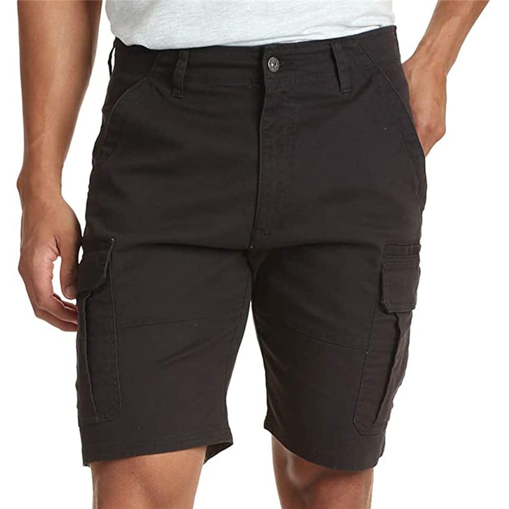 Dninmim Summer Men's Outdoor Cotton Cargo Shorts with Pockets Mid Waist Drawstring Loose Casual Half Pants Black