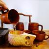 Sanrich Wooden Mug Kuksa Handcrafted Wood Camp Mug Survival Wood Cup Camping Cups & Mugs with Carabiner Leather Lanyard For Drinking Tea Coffee (6 ounces-Tortoiseshell-2 handle holes) view 2