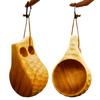 Sanrich Wooden Mug Kuksa Handcrafted Wood Camp Mug Survival Wood Cup Camping Cups & Mugs with Carabiner Leather Lanyard For Drinking Tea Coffee (6 ounces-Tortoiseshell-2 handle holes) view 3