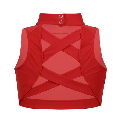Hansber Girls Kids Criss Cross Back Mock Neck Crop Tops Bra for Ballet Dance Sports Workout Activewear Red 6