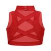 Hansber Girls Kids Criss Cross Back Mock Neck Crop Tops Bra for Ballet Dance Sports Workout Activewear Red 6 view 1