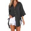 2024 New Women 3/4 Sleeve Long Sleeve Boyfriend Button Down Shirts Asymmetrical Casual Lace Up Oversized Tunic Tops view 2