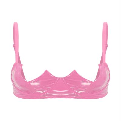 Alvivi Womens Sexy Lace Quarter Cup Underwired Shelf Bra Push Up Sheer Floral Bralette Balconette Hot Pink C Large