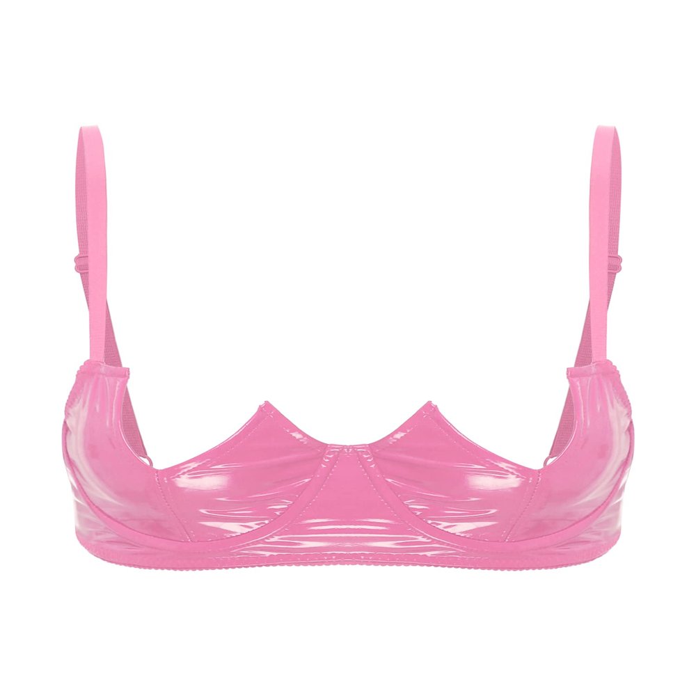 Alvivi Womens Sexy Lace Quarter Cup Underwired Shelf Bra Push Up Sheer Floral Bralette Balconette Hot Pink C Large