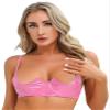 Alvivi Womens Sexy Lace Quarter Cup Underwired Shelf Bra Push Up Sheer Floral Bralette Balconette Hot Pink C Large view 2