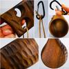 Sanrich Wooden Mug Kuksa Handcrafted Wood Camp Mug Survival Wood Cup Camping Cups & Mugs with Carabiner Leather Lanyard For Drinking Tea Coffee (8 ounces-Tortoiseshell-2 handle holes) view 2