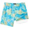 SURF CUZ Mens Swim Trunks with Compression Liner Quick Dry Swim Shorts 7" Swimming Trunks Stretch Zipper Pockets Blue Yellow Leaves Small view 1