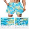 SURF CUZ Mens Swim Trunks with Compression Liner Quick Dry Swim Shorts 7" Swimming Trunks Stretch Zipper Pockets Blue Yellow Leaves Small view 4