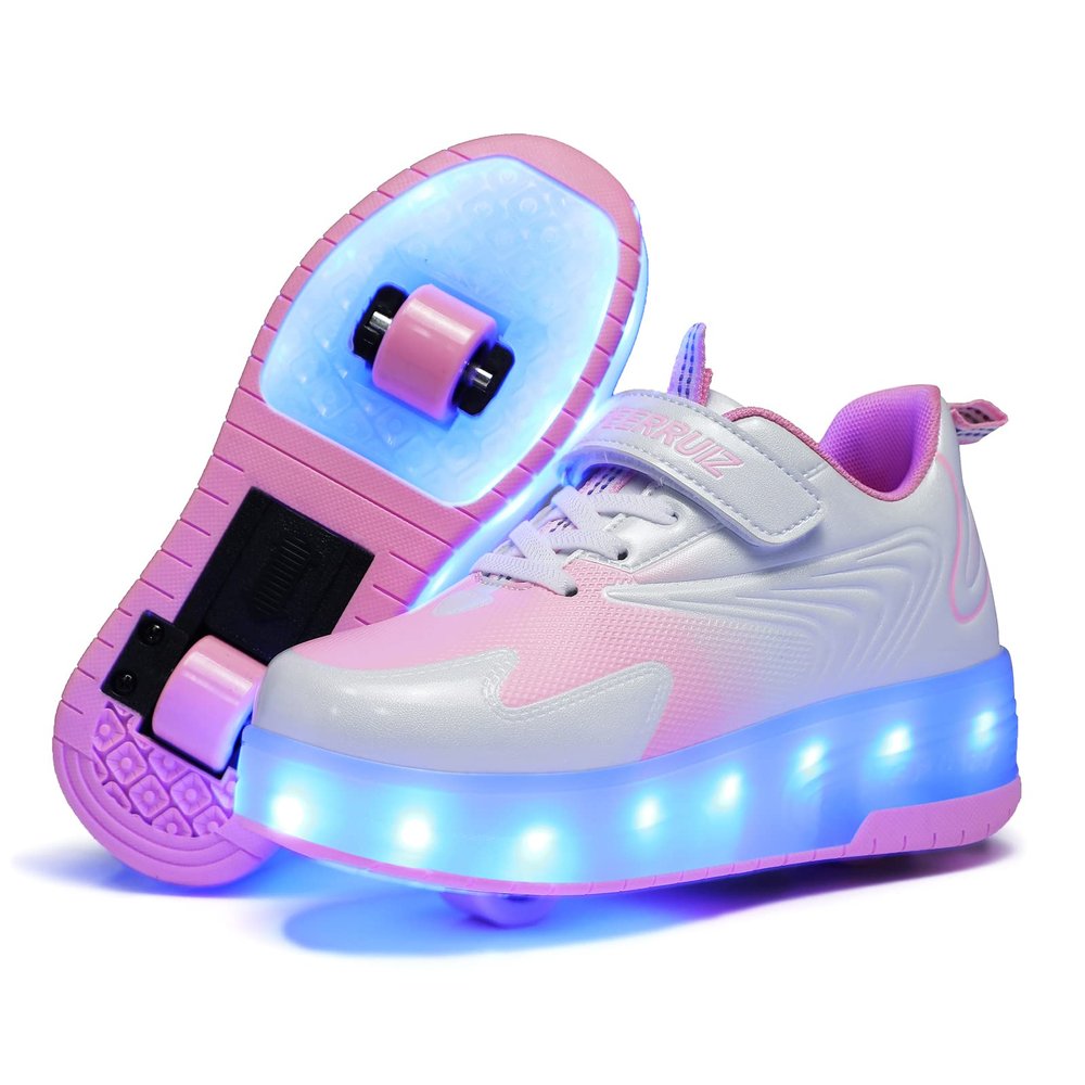 BFOEL Kids Roller Skates USB Chargable LED Light Up Shoes 2 Wheel Skate Sneaker Best Gift for Boys Girls Birthday Thanksgiving Christmas Day