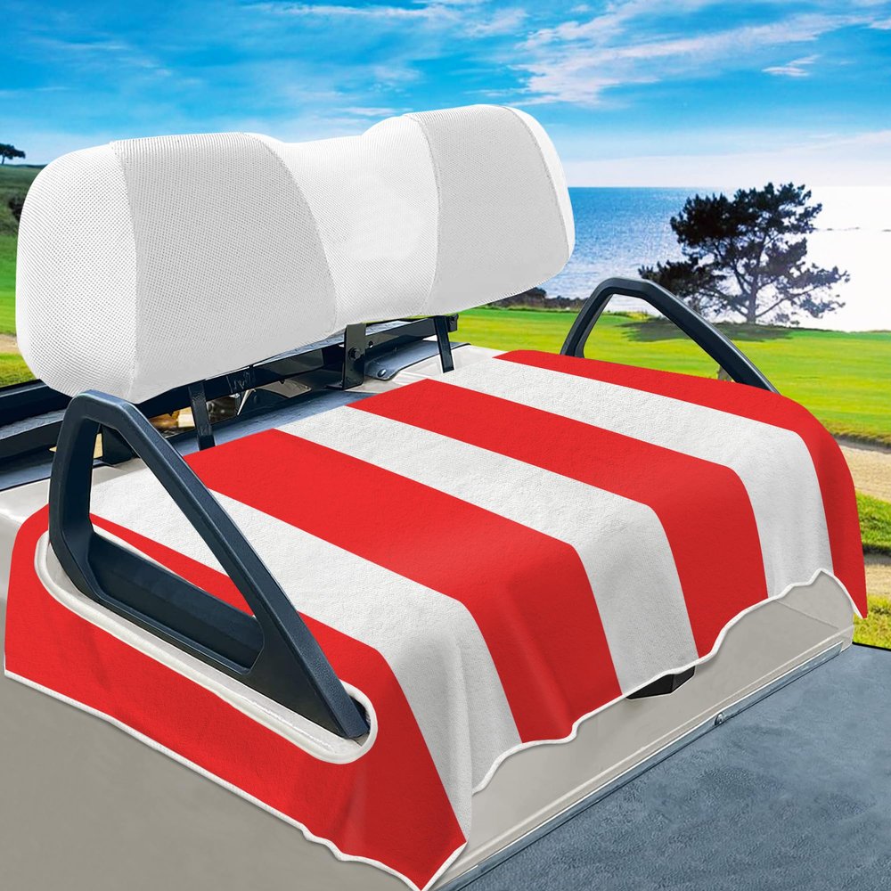 YOKYHOM Summer Golf Cart Seat Covers, Stripe Red Golf Cart Front Seat Towel/Blanket Fit for EZGO/Yamaha/Club Car and More Golf Carts, 100% Microfiber, Keeps Your Seat Cool and Clean, 51''x 31''