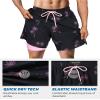 SURF CUZ Mens Swim Trunks with Compression Liner Quick Dry Swim Shorts 7" Swimming Trunks Stretch Zipper Pockets Black Palm Tree Small view 4