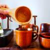 Sanrich Wooden Mug Kuksa Handcrafted Wood Camp Mug Survival Wood Cup Camping Cups & Mugs with Carabiner Leather Lanyard For Drinking Tea Coffee (6 ounces-smooth-two handle hole) view 3