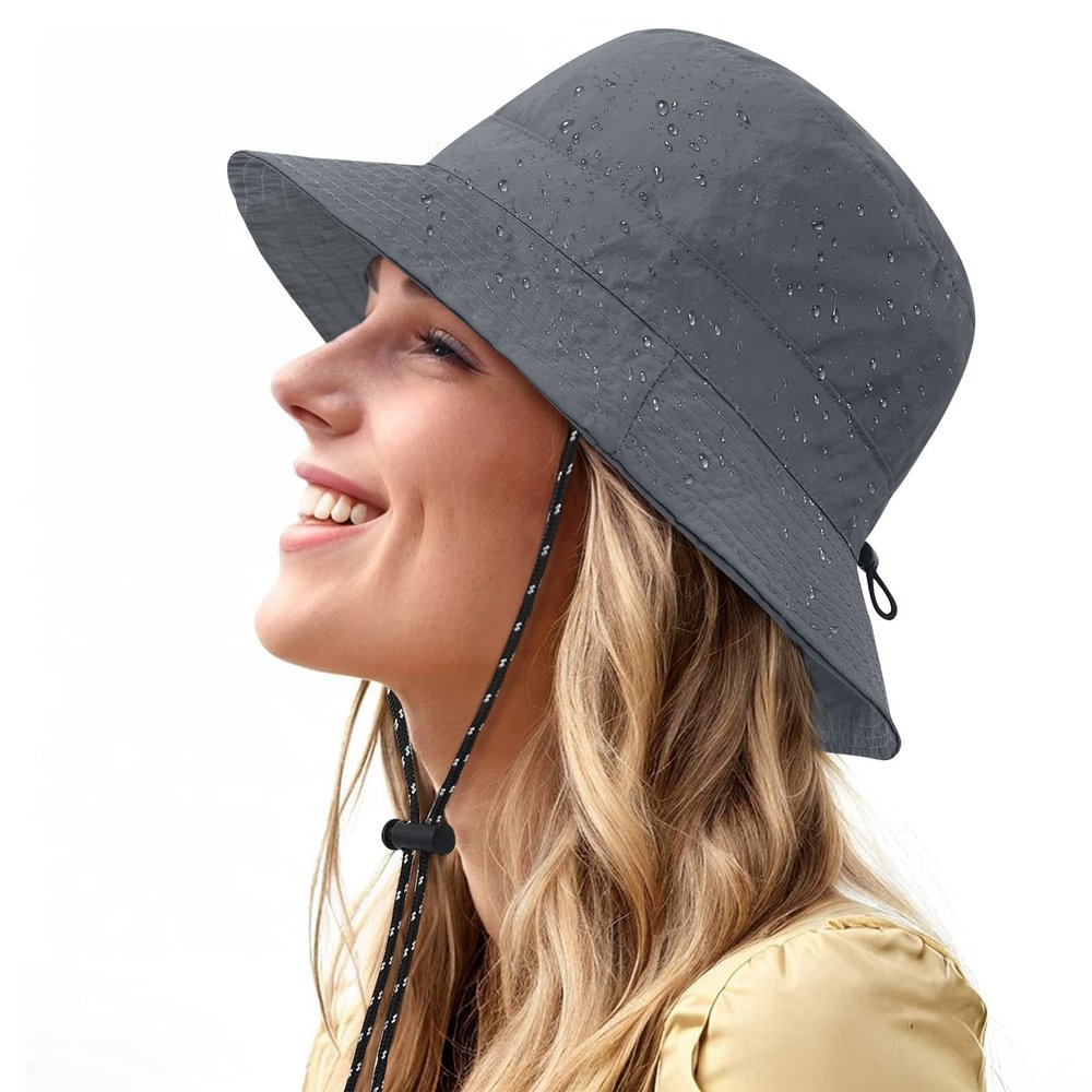 Bucket Hat for Women Waterproof Fishing Hiking Boonie Safari Rain Hat for Men Packable Sun Hat Travel Summer Beach Hat Grey