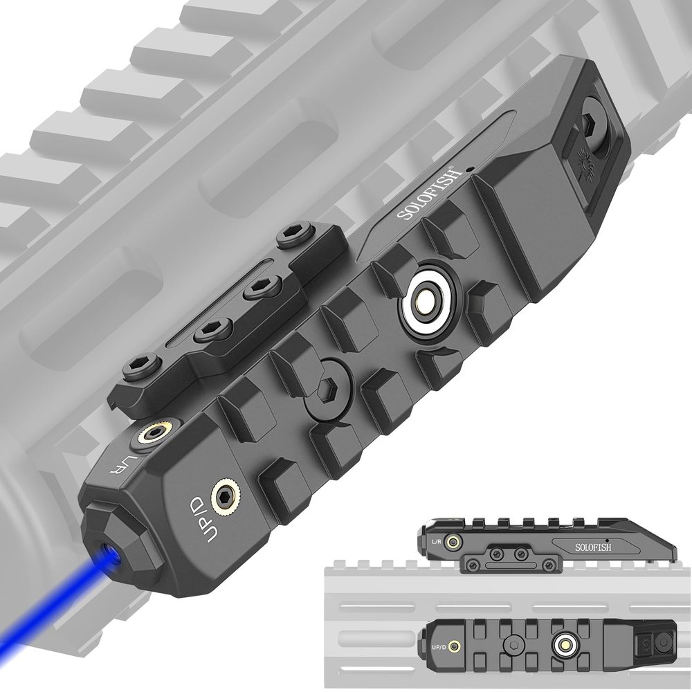 Solofish SL-1107 Picatinny Blue Laser Sight, Magnetic Rechargeable, Momentary, Strobe, Steady Modes, Durable Aluminum Design, Picatinny Riser Function, Easy Zero Adjustment