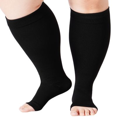 Abodhu Plus Size Compression Socks Open Toe Compression for Women& Men 15-20mmHg Wide Calf Knee High Toeless Compression Sock