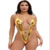 POGINO Sexy Mini Monokini Swimwear for Women PU Leather One-Piece Halter Extreme Micro Bikini Teddy Lingerie Slutty Swimsuit Gold view 1