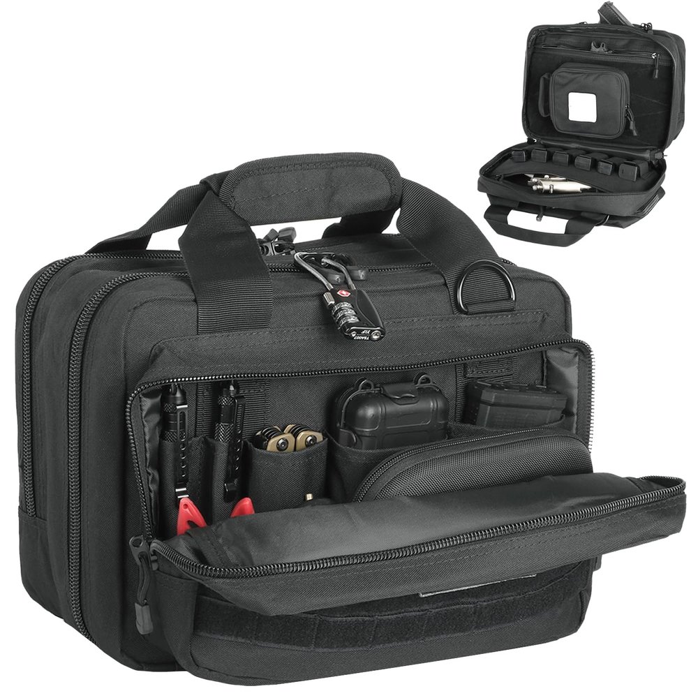 DBTAC Gun Case Bag Compact Small-PLUS | Tactical 3x Pistol Bag Handgun Revolver Shooting Case with Lockable Zipper for Shooting Range Outdoor Hunting, Black