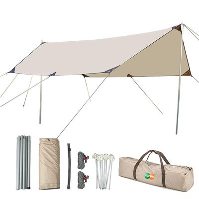 YUEWO 1510FT 210D Oxford UPF50+ Shelter Camping Tarp with 2 * 7FT Poles, Waterproof & Lightweight Tent Tarp, Rain Fly Sun Shelter, Can Used with Car,Tent & Hammock for Picnic, Garden & Outdoor
