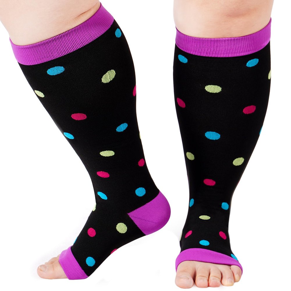 Abodhu Plus Size Compression Socks Open Toe Compression for Women& Men 15-20mmHg Wide Calf Knee High Toeless Compression Sock