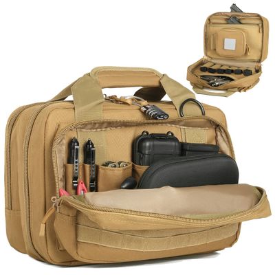 DBTAC Gun Case Bag Compact Small-PLUS | Tactical 3x Pistol Bag Handgun Revolver Shooting Case with Lockable Zipper for Shooting Range Outdoor Hunting, Brown