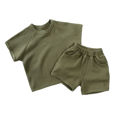 MYGBCPJS Toddler Boys Girls Waffle Knit Tops Shorts Set Short Sleeve Toddler Baby 2 Pcs Cotton Shirt Short Bottoms Outfits