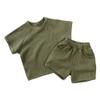 MYGBCPJS Toddler Boys Girls Waffle Knit Tops Shorts Set Short Sleeve Toddler Baby 2 Pcs Cotton Shirt Short Bottoms Outfits view 1