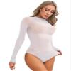 FEESHOW Women Shiny Glossy High Cut Bodystocking See Through Sheer Bodysuit with 5 Finger Gloves White Crotchless A One Size view 2