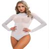 FEESHOW Women Shiny Glossy High Cut Bodystocking See Through Sheer Bodysuit with 5 Finger Gloves White Crotchless A One Size view 4