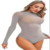 ACSUSS Women's Sexy Oil Shiny Glossy Bodystocking Silky Sheer Bodysuit with 5 Finger Gloves Hood Grey A One Size view 2
