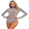 ACSUSS Women's Sexy Oil Shiny Glossy Bodystocking Silky Sheer Bodysuit with 5 Finger Gloves Hood Grey A One Size view 3