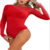 ACSUSS Women's Sexy Oil Shiny Glossy Bodystocking Silky Sheer Bodysuit with 5 Finger Gloves Hood Red Crotchless A One Size view 1