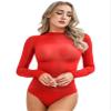ACSUSS Women's Sexy Oil Shiny Glossy Bodystocking Silky Sheer Bodysuit with 5 Finger Gloves Hood Red A One Size view 4