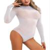 ACSUSS Women's Sexy Oil Shiny Glossy Bodystocking Silky Sheer Bodysuit with 5 Finger Gloves Hood White Crotchless A One Size view 1
