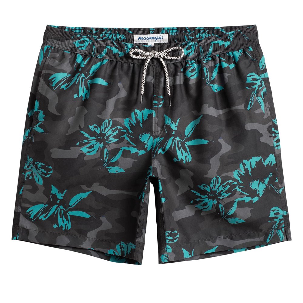 maamgic Mens Swim Trunks Quick Dry Swim Shorts with Mesh Lining Funny Swimwear Bathing Suits 7inch Dark Grey Poppy Flower Medium