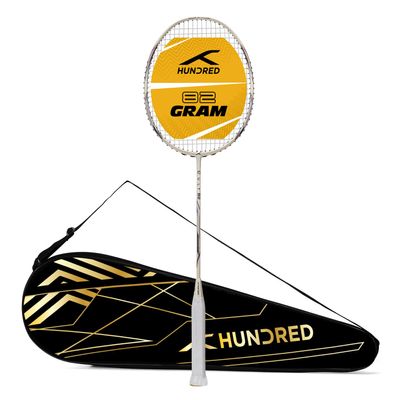 HUNDRED Cult 82 Feather Lite Carbon Fibre Strung Badminton Racket with Full Racket Cover for Intermediate Players (82g,Max Tension - 32LBS)