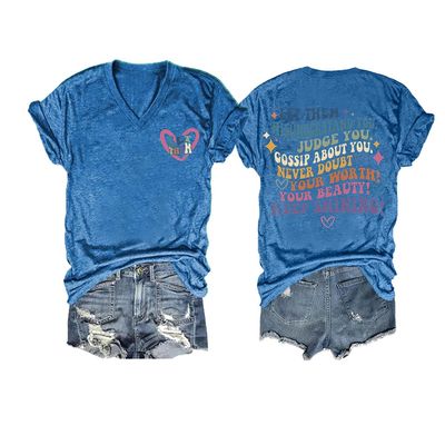 Dear Person Behind Me Shirt You Matter You are Amazing Beautiful and Enough T-Shirt Let Them Misunderstand You Shirt Positive Saying Tee Inspirational Fun Gift Tops Plus Size 4XL Blue
