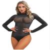 ACSUSS Women's Sexy Oil Shiny Glossy Bodystocking Silky Sheer Bodysuit with 5 Finger Gloves Hood Black A One Size view 4