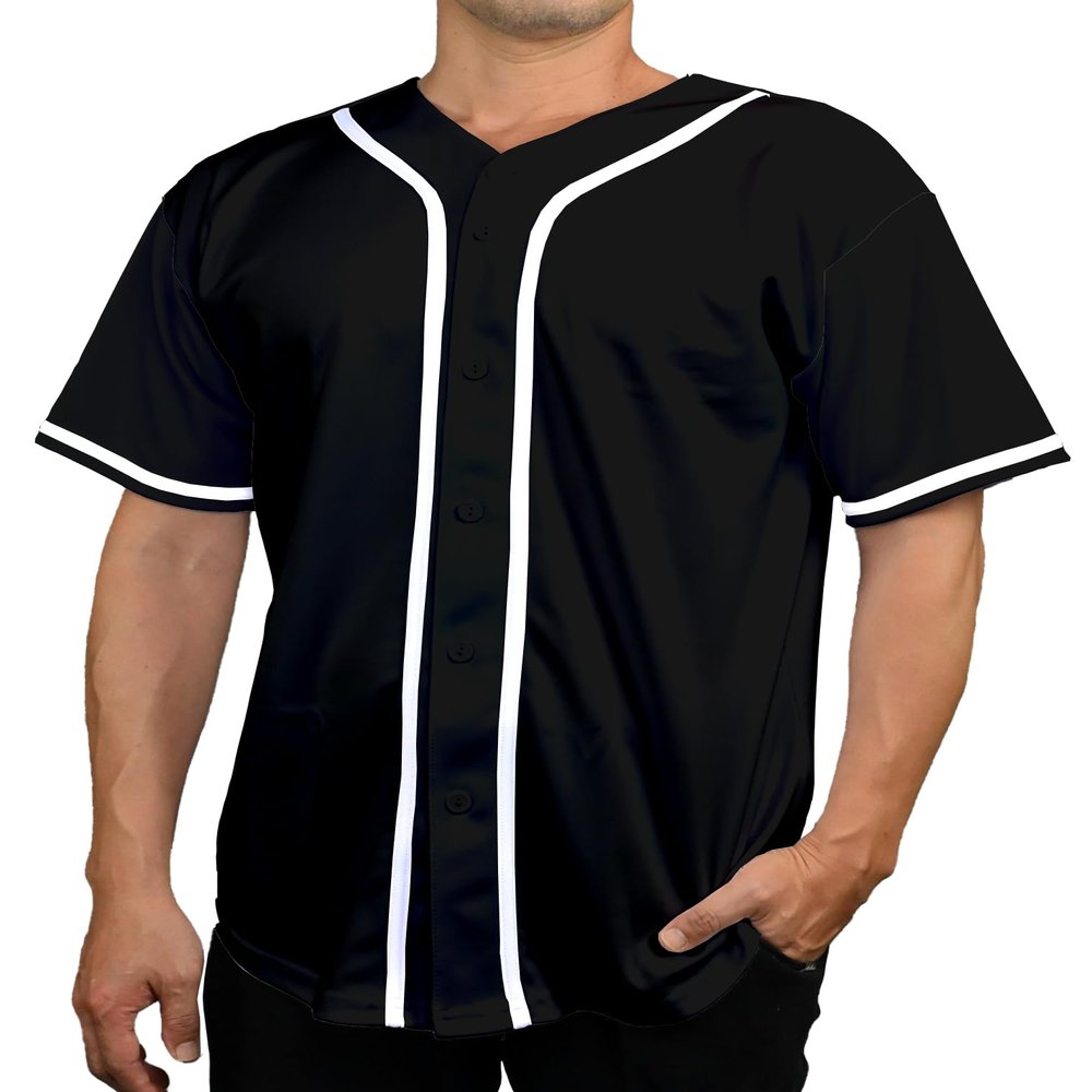 DIGITMON Men's Baseball Jersey Button Down Premium Hip Hop T Shirts Sports Uniform Blackwhite, Large