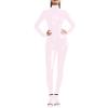 Long Sleeve Shiny PVC Full Bodysuit Slim Turtleneck Faux Leather Wet Look Ladies Stretch Jumpsuit Party Club Wear,Light Pink,XXXL view 1