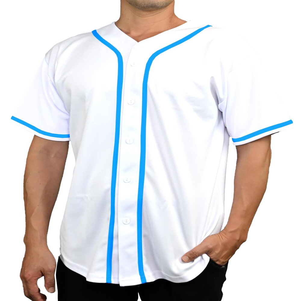 DIGITMON Men's Baseball Jersey Button Down Premium Hip Hop T Shirts Sports Uniform WHITETURQ, X-Large