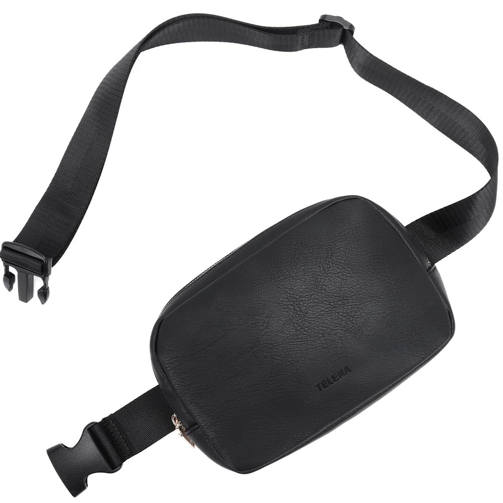 Telena Leather Belt Bag for Women Fashionable Fanny Packs Cross Body Bag Waist Pack Black