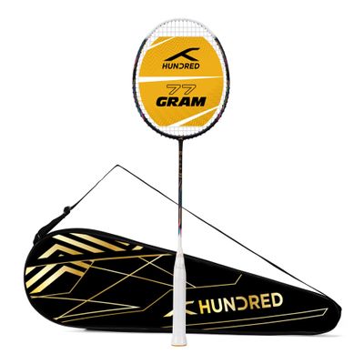 HUNDRED Cult 77 Feather Lite Carbon Fibre Strung Badminton Racket with Full Racket Cover for Intermediate Players (77g,Max Tension - 32LBS)