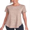 Absttith Athletic Short Sleeve Tops for Women Workout Shirts Casual Quick Dry Gym Soprt Tee Side Split Brown Medium view 1