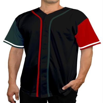 DIGITMON Men's Baseball Jersey Button Down Premium Hip Hop T Shirts Sports Uniform BLACKREDFGREEN, X-Large