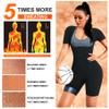 URSEXYLY Sauna Suit for Women Sweat Vest Waist Trainer 3 in 1 Slimming Full Body Shaper Workout Top with Sleeve Shorts (Black-blue Inner, Large) view 2