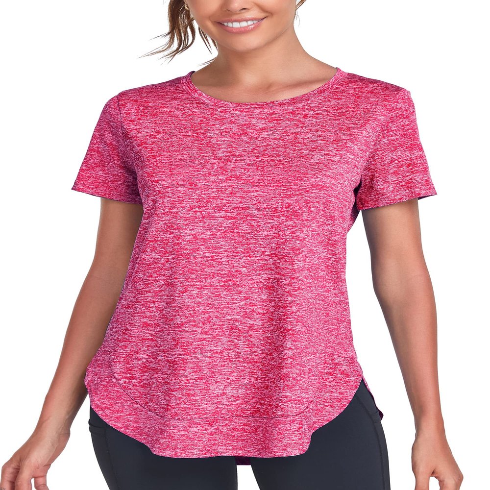 Absttith Womens Wicking T Shirts Short Sleeve Workout Athletic Casual Tops Gym Soprt Tee Side Split Red X-Large