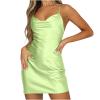 HGps8w Women Spaghetti Strap Satin Silk Mini Club Dress Sexy Cowl Neck Backless Short Bodycon Party Cocktail Dresses view 1